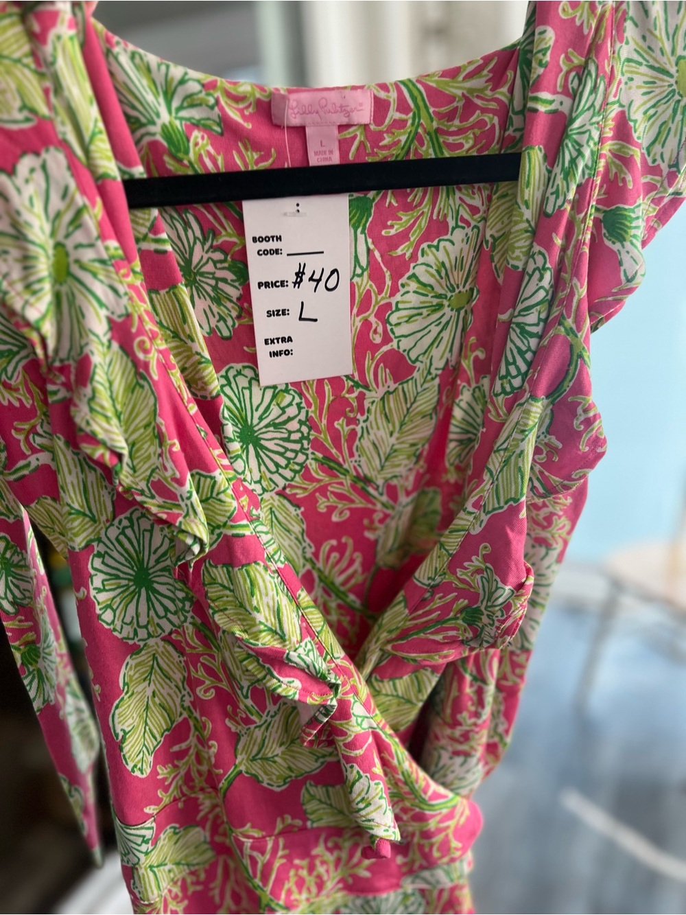 Lilly Pulitzer Pink & Green Floral Ruffle Wrap Dress